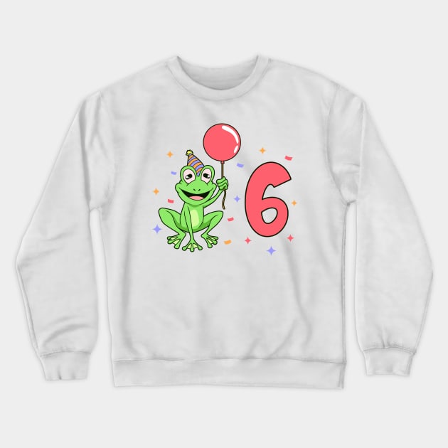 I am 6 with frog - kids birthday 6 years old Crewneck Sweatshirt by Modern Medieval Design